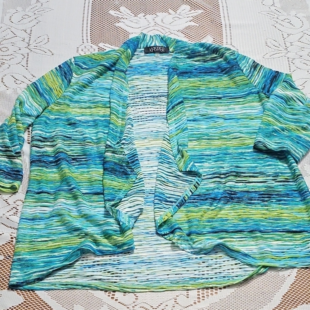 NWT Kasper Blue and Green Open Front Cardigan - Picture 5 of 12